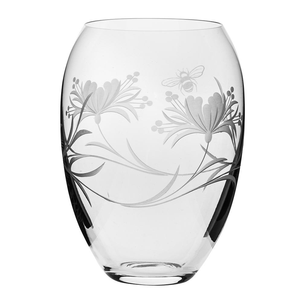 Royal Scot Crystal Bee & Honeysuckle Medium Barrel Vase 7"-Home & Garden > Kitchen & Dining > Tableware > Drinkware-Goviers