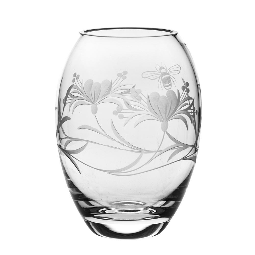 Royal Scot Crystal Bee & Honeysuckle Small Barrel Vase 6"-Home & Garden > Kitchen & Dining > Tableware > Drinkware-Goviers