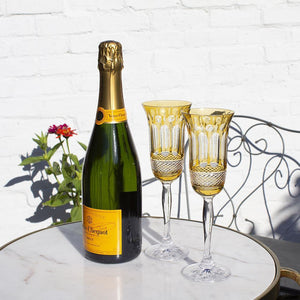 Royal Scot Crystal Belgravia Gold Amber Champagne Flutes Set of 2-Goviers