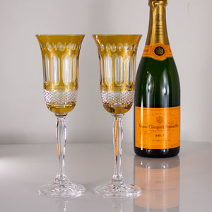 Royal Scot Crystal Belgravia Gold Amber Champagne Flutes Set of 2-Goviers