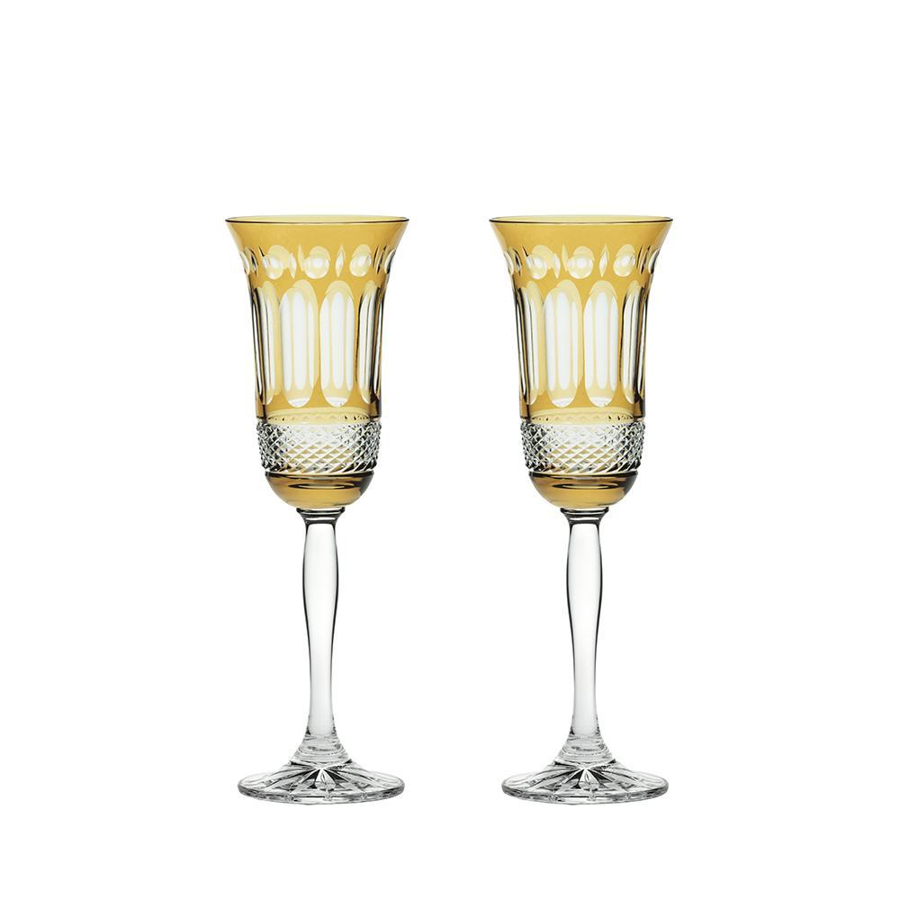 Royal Scot Crystal Belgravia Gold Amber Champagne Flutes Set of 2-Goviers
