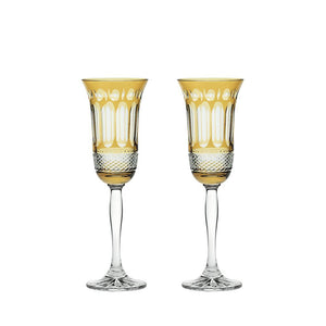 Royal Scot Crystal Belgravia Gold Amber Champagne Flutes Set of 2-Goviers