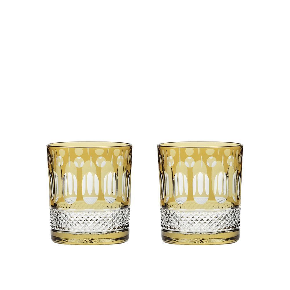 Royal Scot Crystal Belgravia Gold Amber Large Crystal Tumblers Set of 2-Goviers