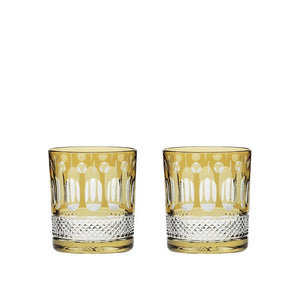 Royal Scot Crystal Belgravia Gold Amber Large Crystal Tumblers Set of 2-Goviers