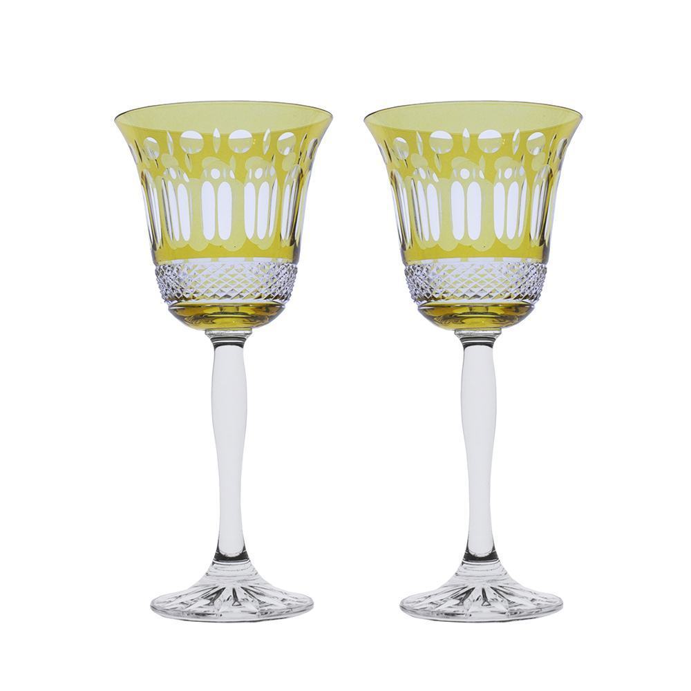 Royal Scot Crystal Belgravia Gold Amber Large Crystal Wine Glasses Set of 2-Goviers