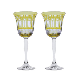 Royal Scot Crystal Belgravia Gold Amber Large Crystal Wine Glasses Set of 2-Goviers