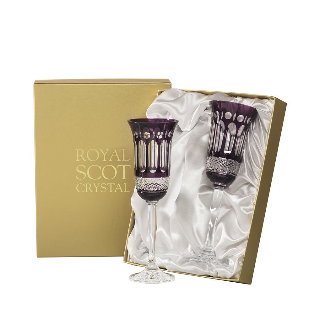 Royal Scot Crystal Belgravia Mulberry Champagne Flutes Set of 2-Goviers