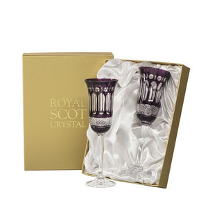 Royal Scot Crystal Belgravia Mulberry Champagne Flutes Set of 2-Goviers