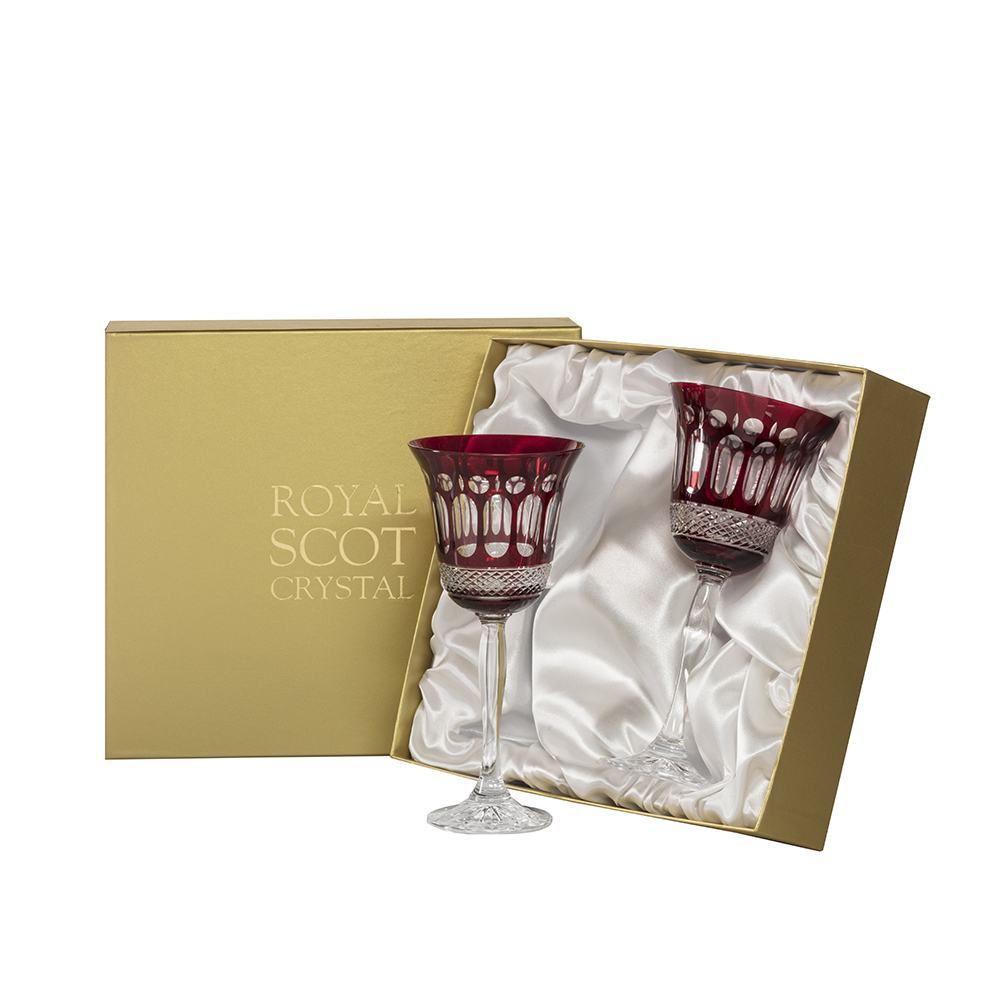 Royal Scot Crystal Belgravia Ruby Red Set of 2 Large Wine Glasses - DELIVERY AUGUST-Goviers
