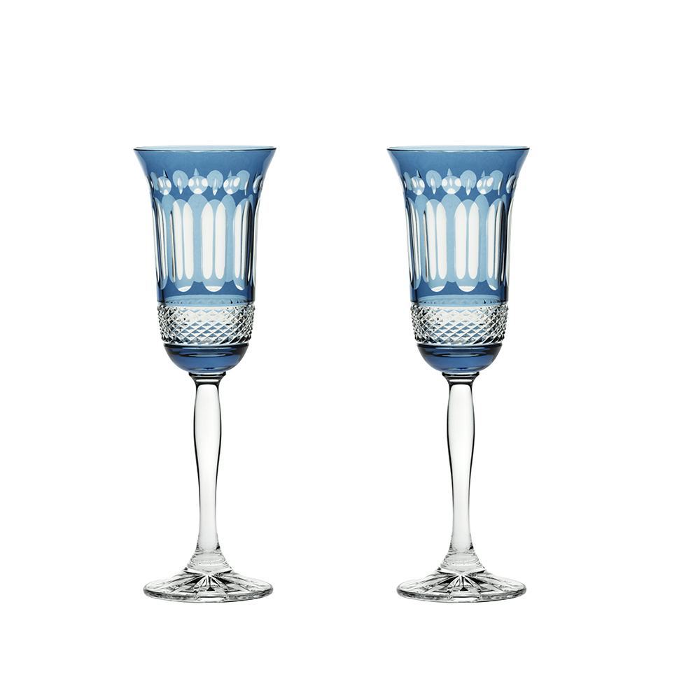 Royal Scot Crystal Belgravia Sky Blue Champagne Flutes Set of 2-Goviers