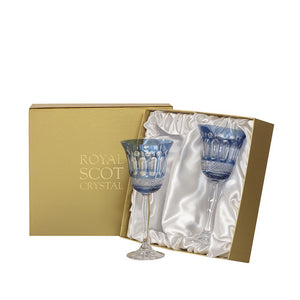 Royal Scot Crystal Belgravia Sky Blue Large Crystal Wine Glasses Set of 2-Goviers