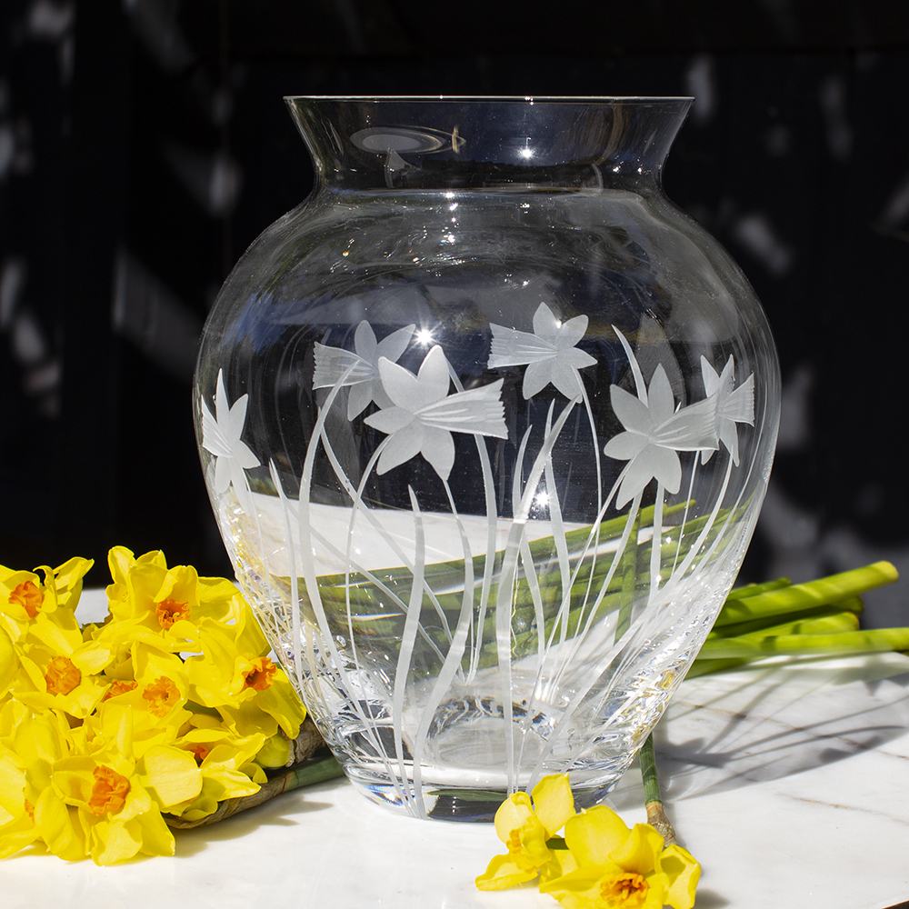 Royal Scot Crystal Daffodils Large Posy Vase 7"-Home & Garden > Kitchen & Dining > Tableware > Drinkware-Goviers