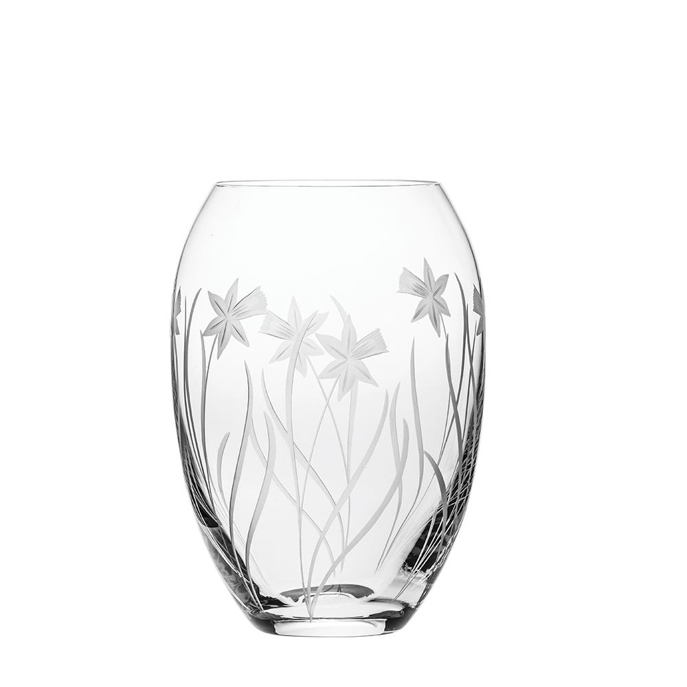 Royal Scot Crystal Daffodils Medium Barrel Vase 7"-Home & Garden > Kitchen & Dining > Tableware > Drinkware-Goviers