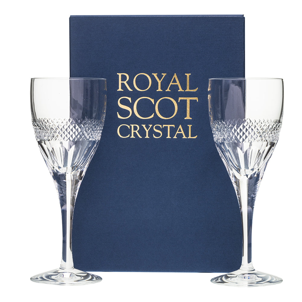 Royal Scot Crystal Diamonds Large Wine Glass Set of 2-Goviers