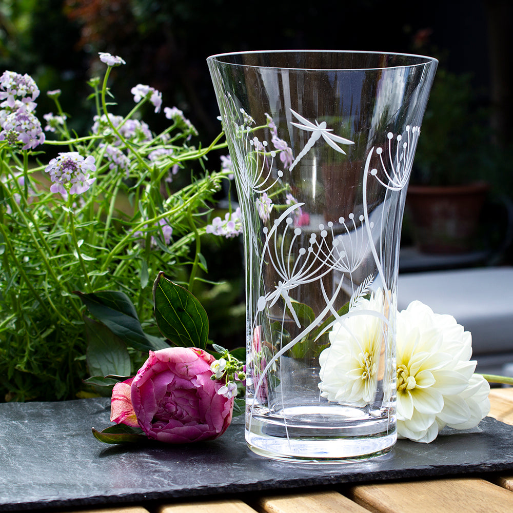 Royal Scot Crystal Dragonfly Flared Vase-Goviers