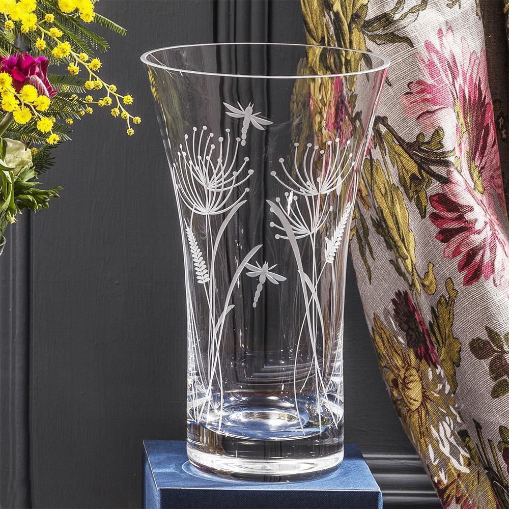 Royal Scot Crystal Dragonfly Large Flared Vase-Goviers