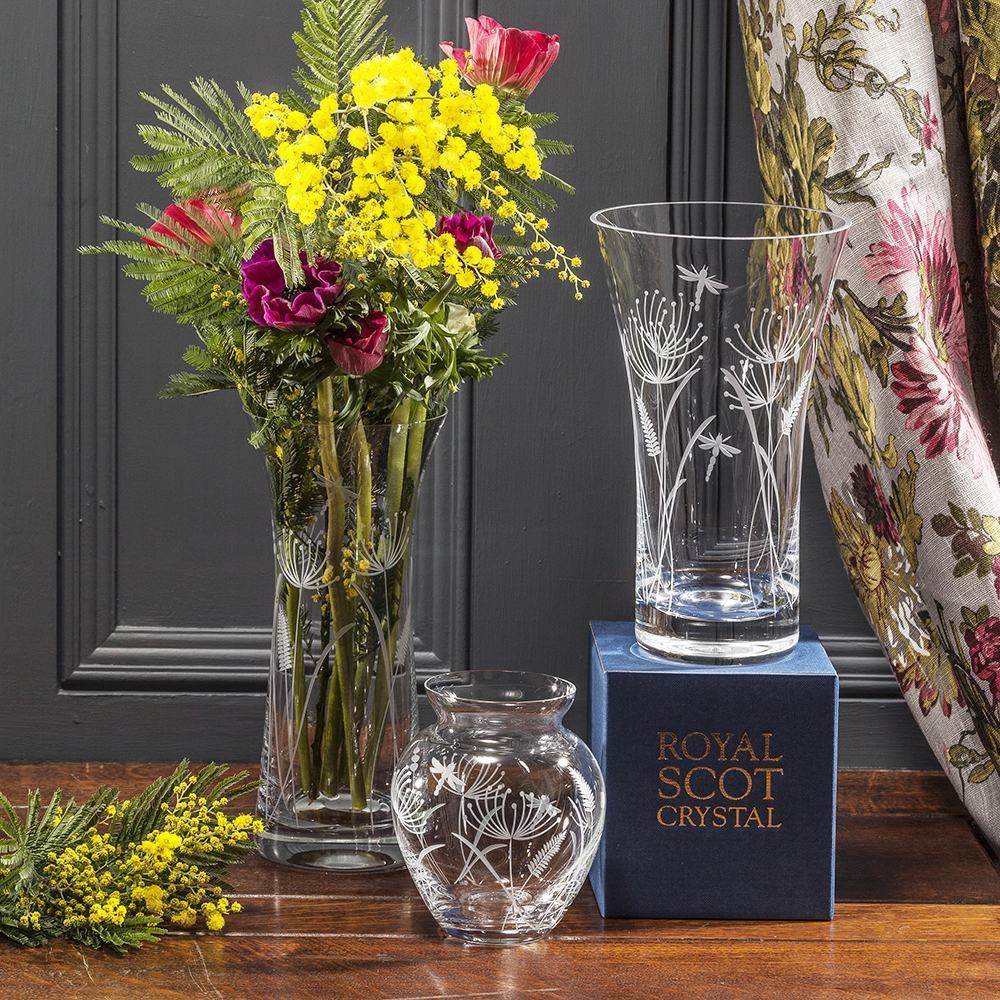 Royal Scot Crystal Dragonfly Large Waisted Vase 30 cm-Goviers