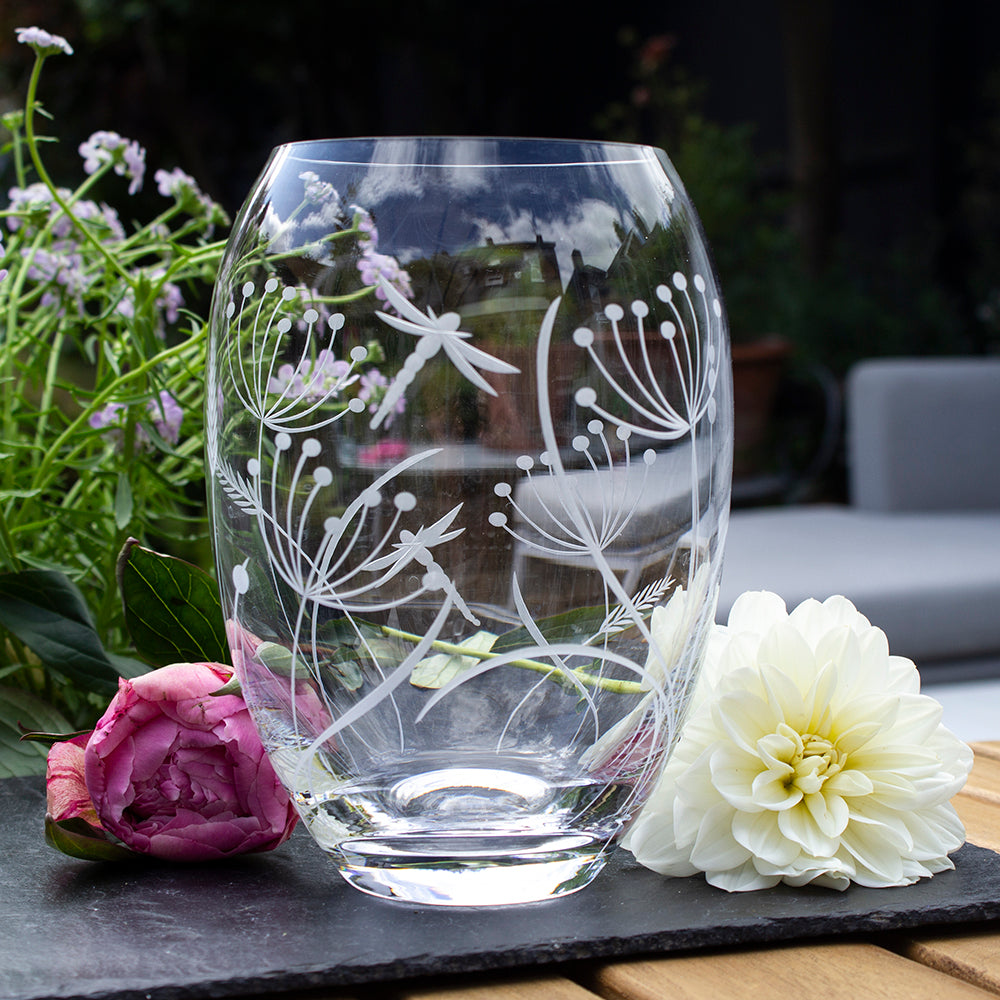 Royal Scot Crystal Dragonfly Medium Barrel Vase-Goviers