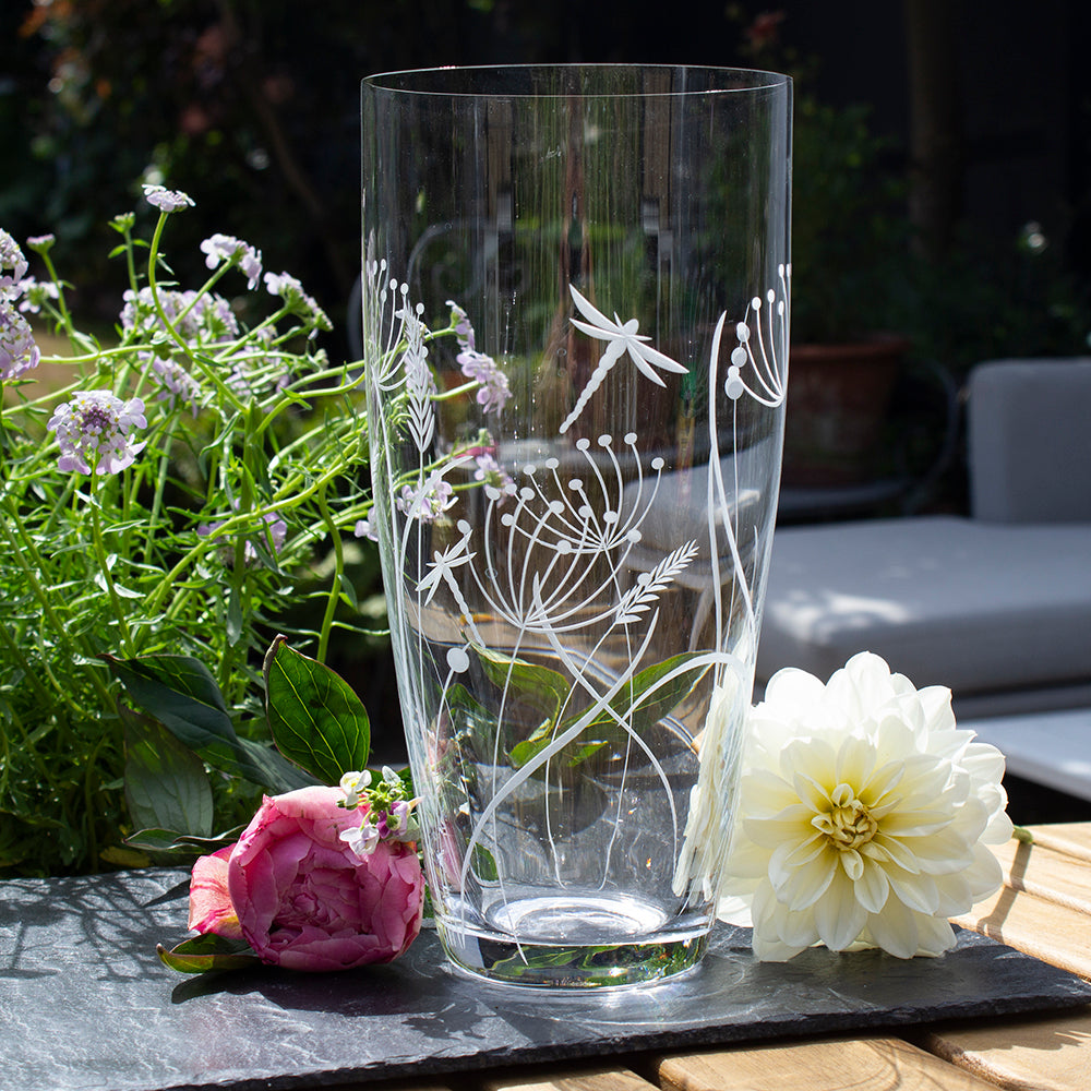Royal Scot Crystal Dragonfly Tall Vase-Goviers
