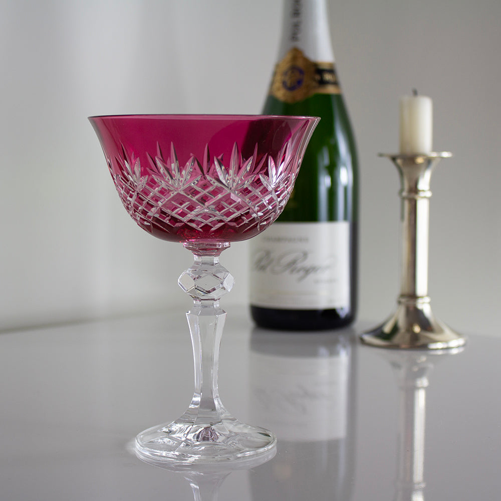 Royal Scot Crystal Edinburgh Cranberry Champagne Saucer Coupe Glass-Goviers