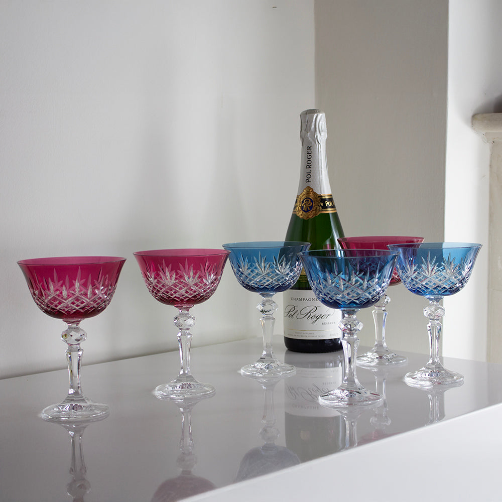 Royal Scot Crystal Edinburgh Cranberry Champagne Saucer Coupe Glass Set of 2-Goviers