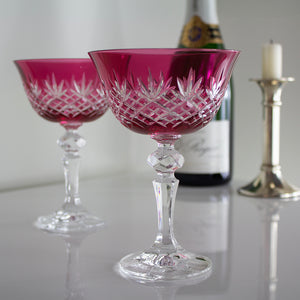 Royal Scot Crystal Edinburgh Cranberry Champagne Saucer Coupe Glass Set of 2