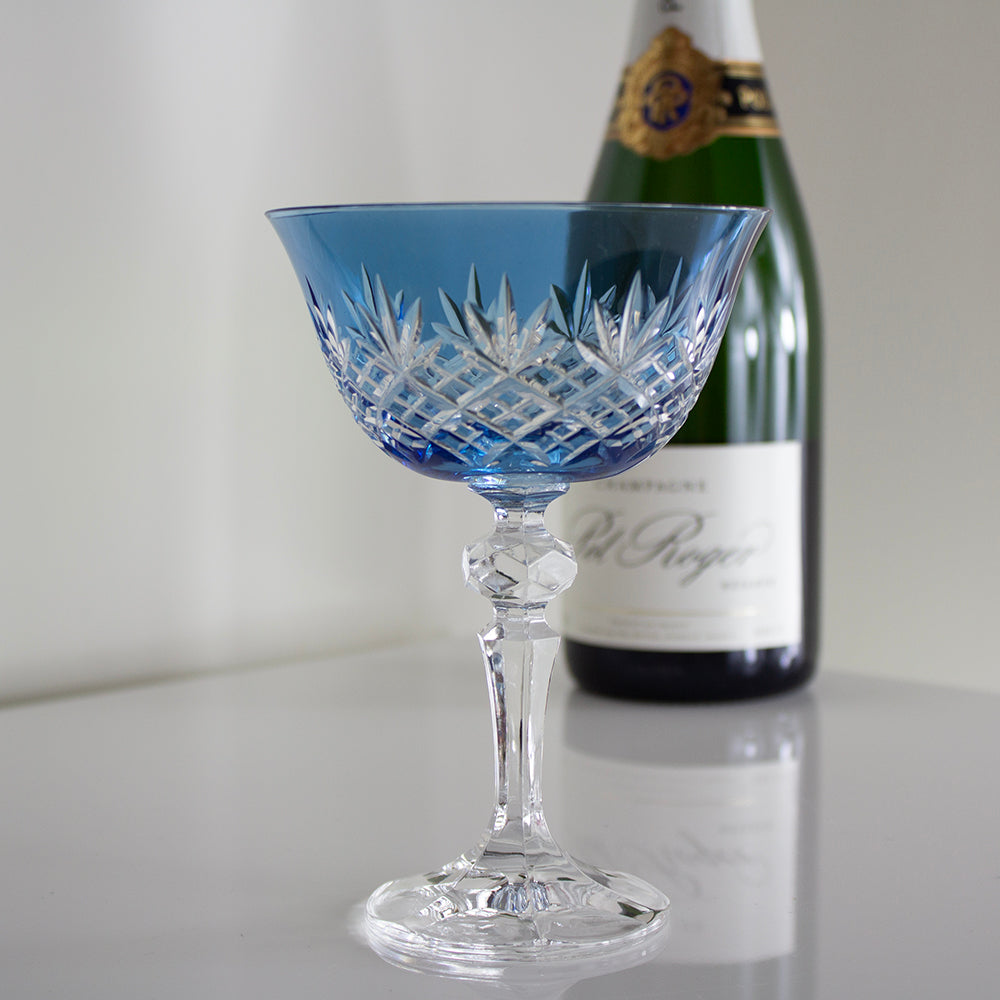 Royal Scot Crystal Edinburgh Sky Blue Champagne Saucer Coupe Glass-Goviers