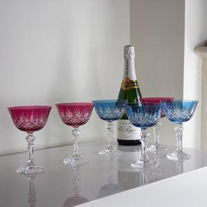 Royal Scot Crystal Edinburgh Sky Blue Champagne Saucer Coupe Glass Set of 2