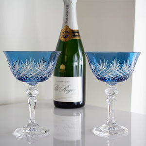 Royal Scot Crystal Edinburgh Sky Blue Champagne Saucer Coupe Glass Set of 2