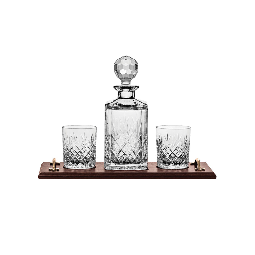 Royal Scot Crystal Edinburgh Whisky Oak Tray Set-Home & Garden > Kitchen & Dining > Tableware > Drinkware-Goviers