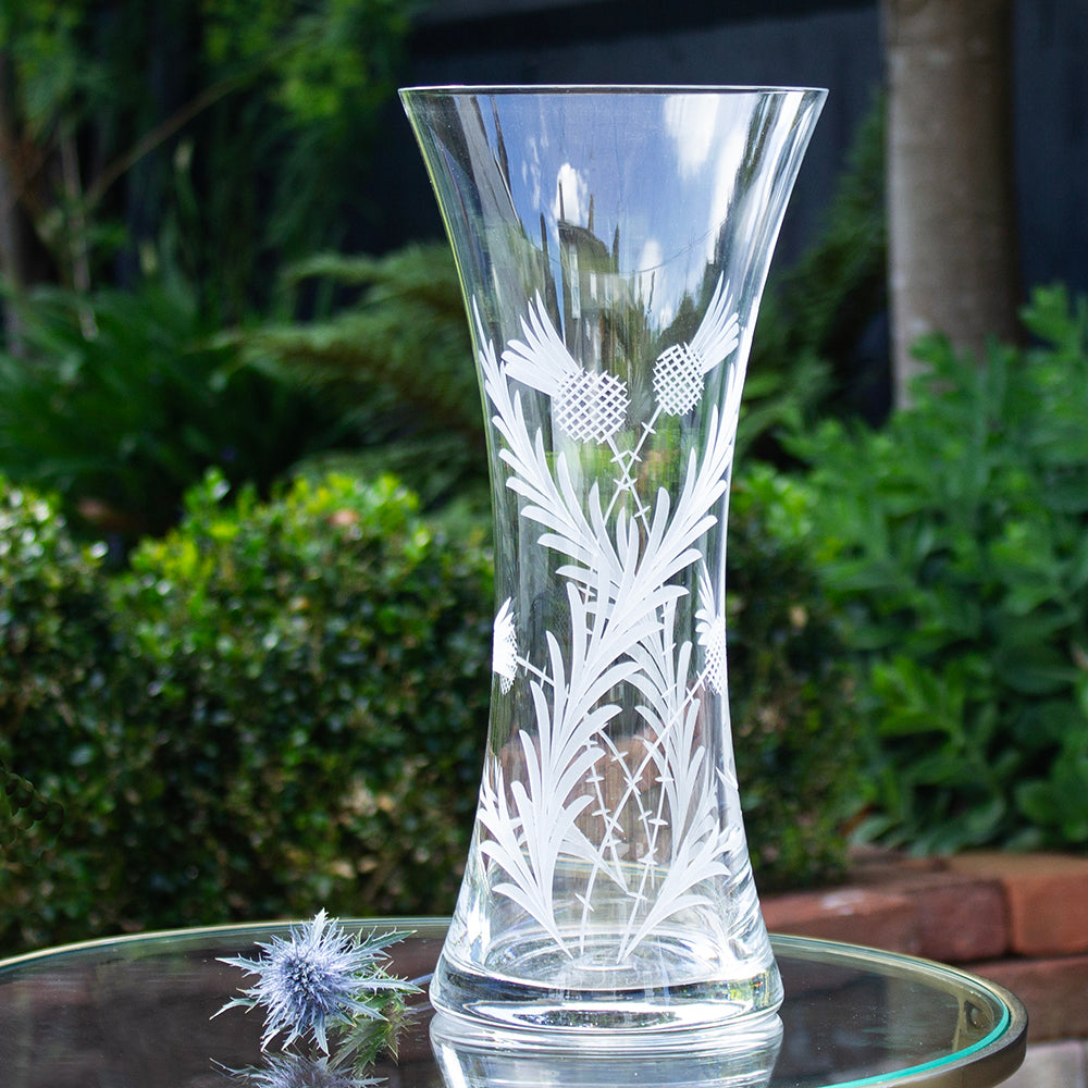 Royal Scot Crystal Flower of Scotland Large Waisted Vase 30 cm-Goviers