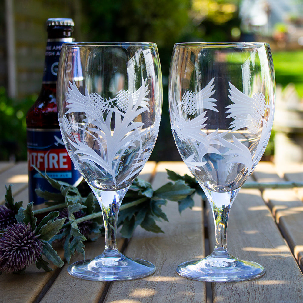 Royal Scot Crystal Flower of Scotland Stemmed Beer Glass Set of 2-Goviers