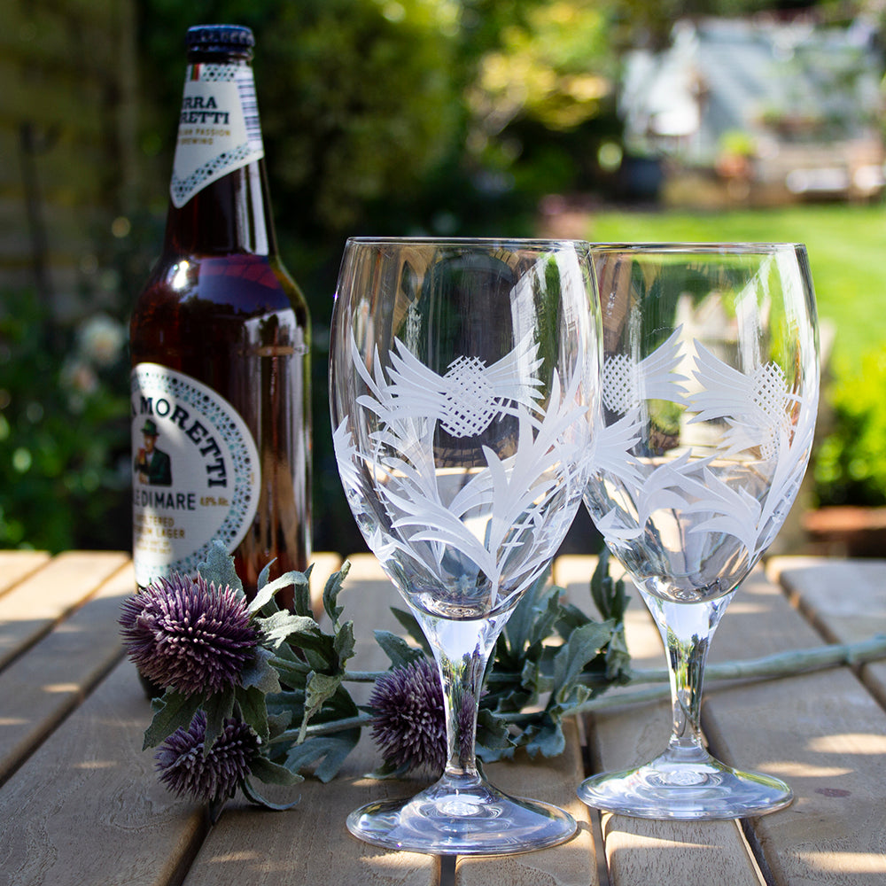 Royal Scot Crystal Flower of Scotland Stemmed Beer Glass Set of 2-Goviers