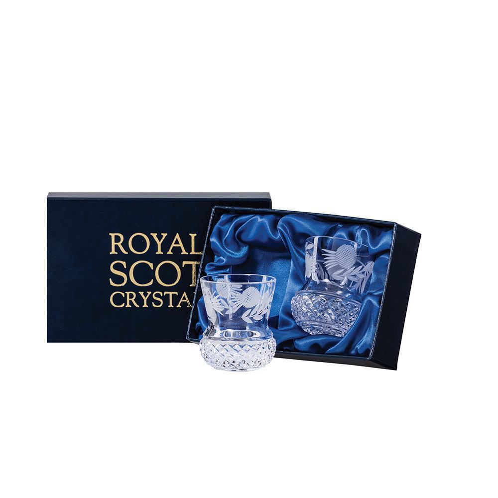 Royal Scot Crystal Flower of Scotland Tot Glass (Thistle Shape) Set of 2-Goviers