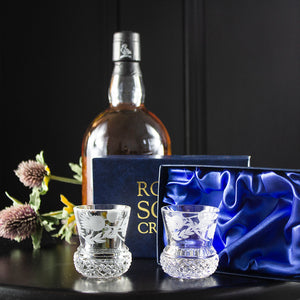 Royal Scot Crystal Flower of Scotland Tot Glass (Thistle Shape) Set of 2-Goviers