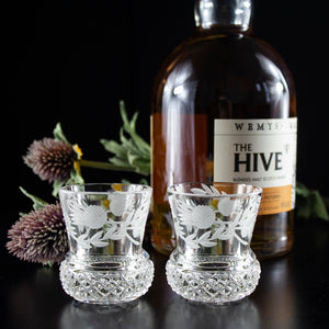 Royal Scot Crystal Flower of Scotland Tot Glass (Thistle Shape) Set of 2-Goviers
