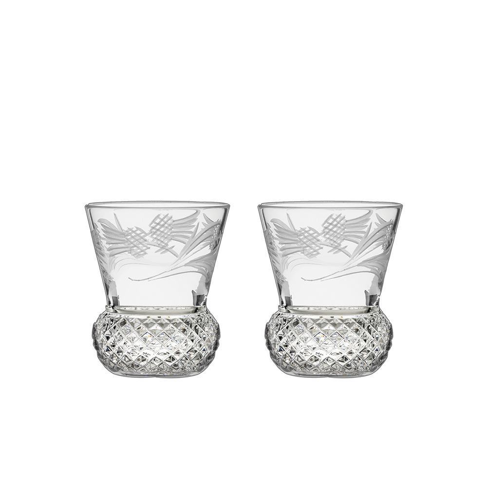 Royal Scot Crystal Flower of Scotland Tot Glass (Thistle Shape) Set of 2-Goviers