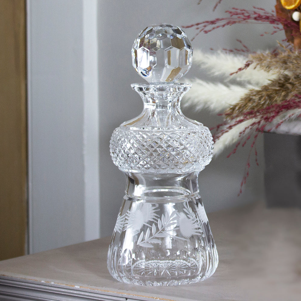 Royal Scot Crystal Flower of Scotland Whisky Decanter (Thistle Shape)-Goviers