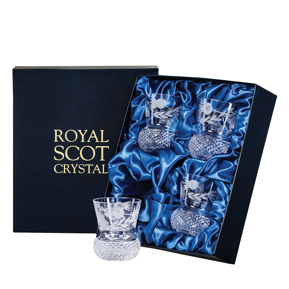Royal Scot Crystal Flower of Scotland Whisky Tumbler (Thistle Shape) Set of 4-Goviers