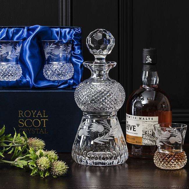 Royal Scot Crystal Flower of Scotland Whisky Tumbler (Thistle Shape) Set of 6-Goviers