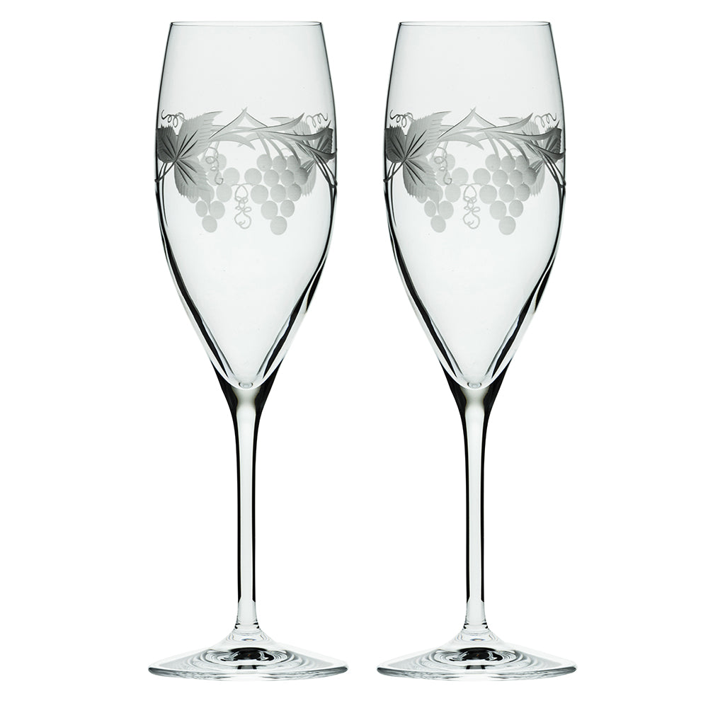 Royal Scot Crystal Grapevine Champagne Flutes Set of 2-Goviers