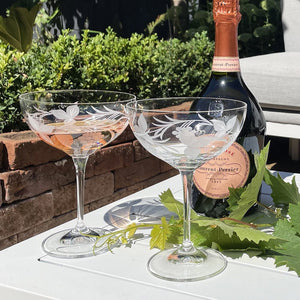 Royal Scot Crystal Grapevine Champagne Saucer (Coupe) Set of 2-Goviers