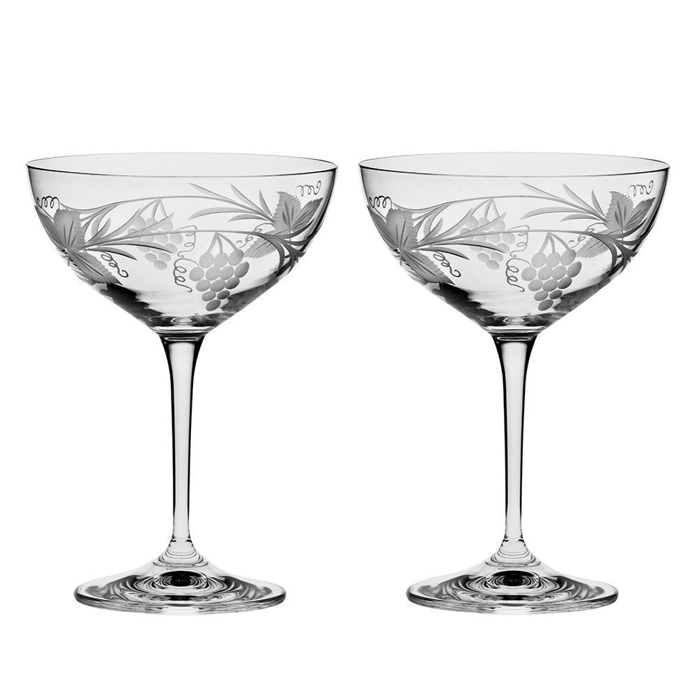 Royal Scot Crystal Grapevine Champagne Saucer (Coupe) Set of 2-Goviers