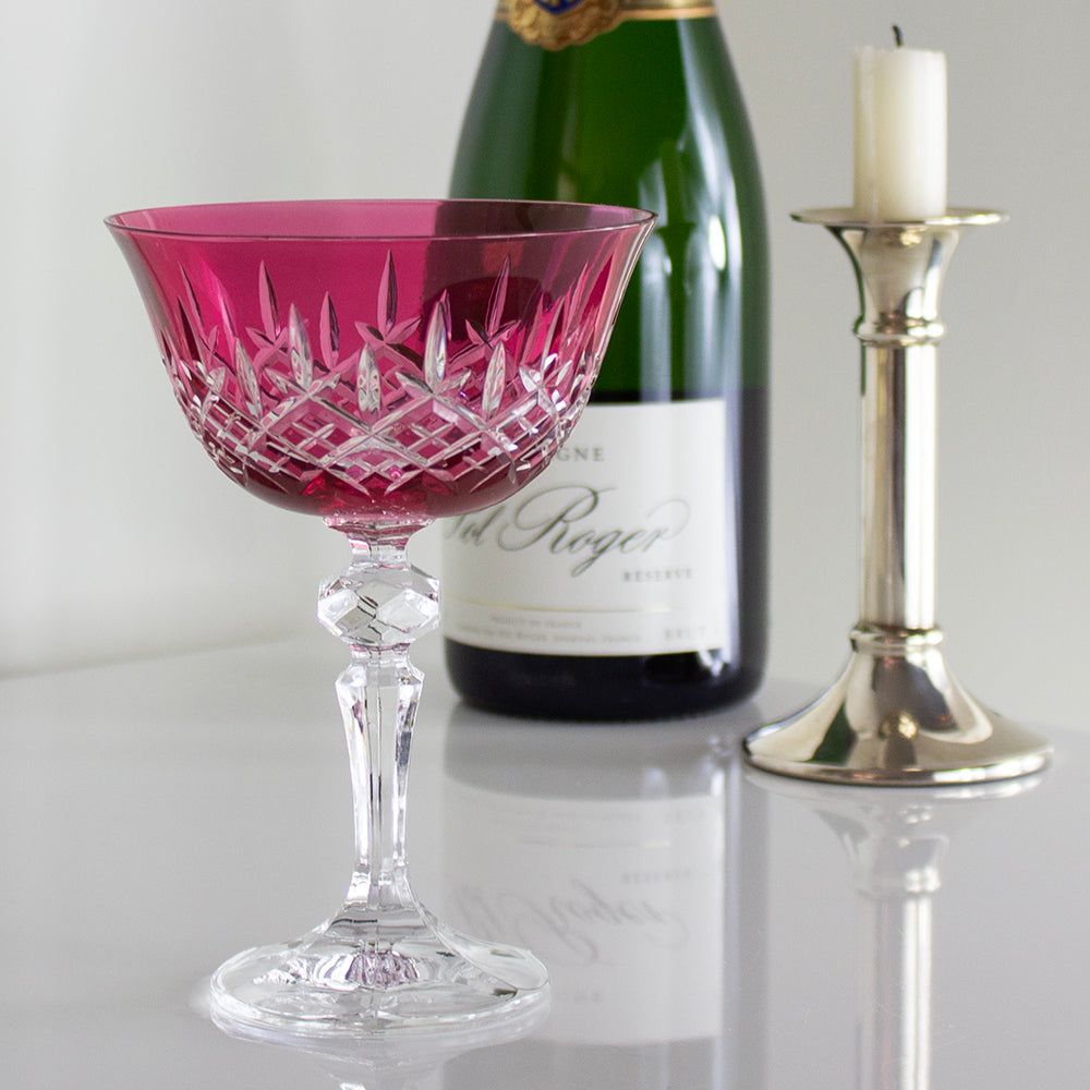 Royal Scot Crystal London Cranberry Champagne Saucer Coupe Glass-Goviers