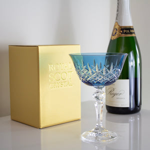 Royal Scot Crystal London Sky Blue Champagne Saucer Coupe Glass