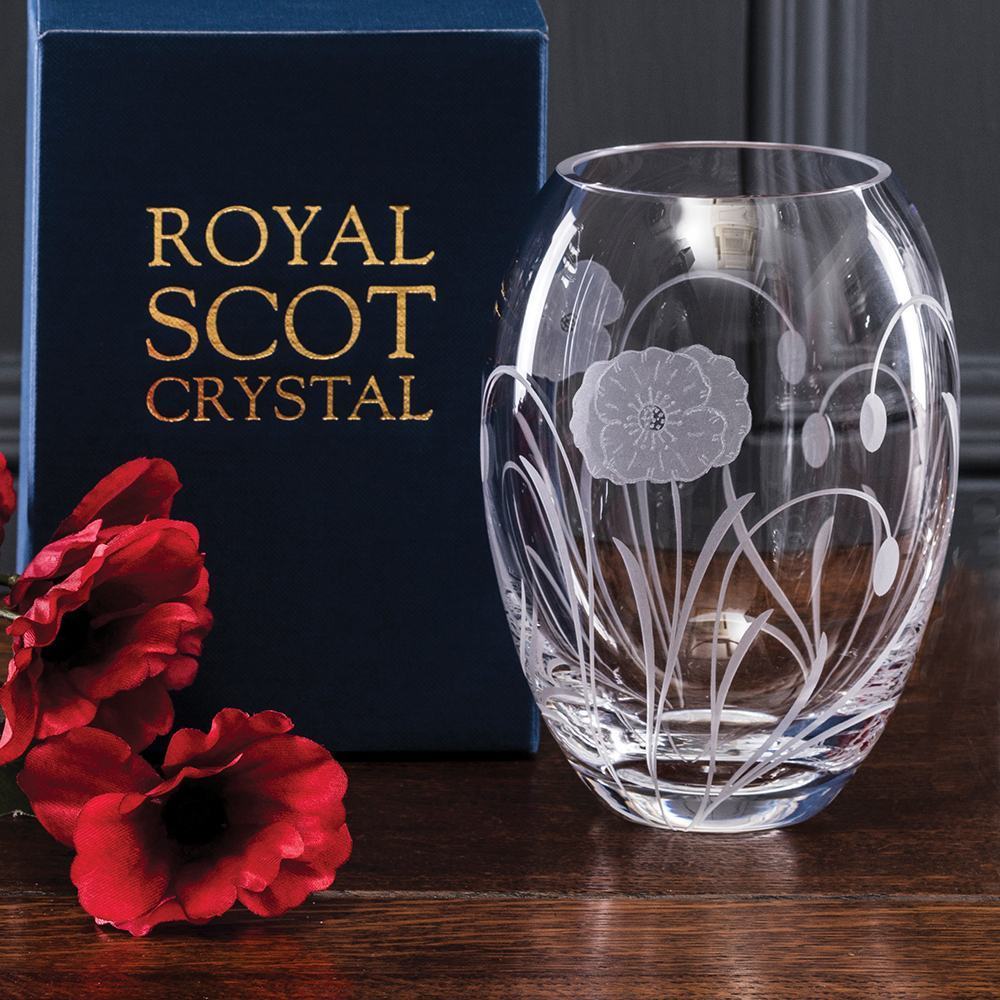 Royal Scot Crystal Poppy Field Small Barrel Vase 6"-Home & Garden > Kitchen & Dining > Tableware > Drinkware-Goviers