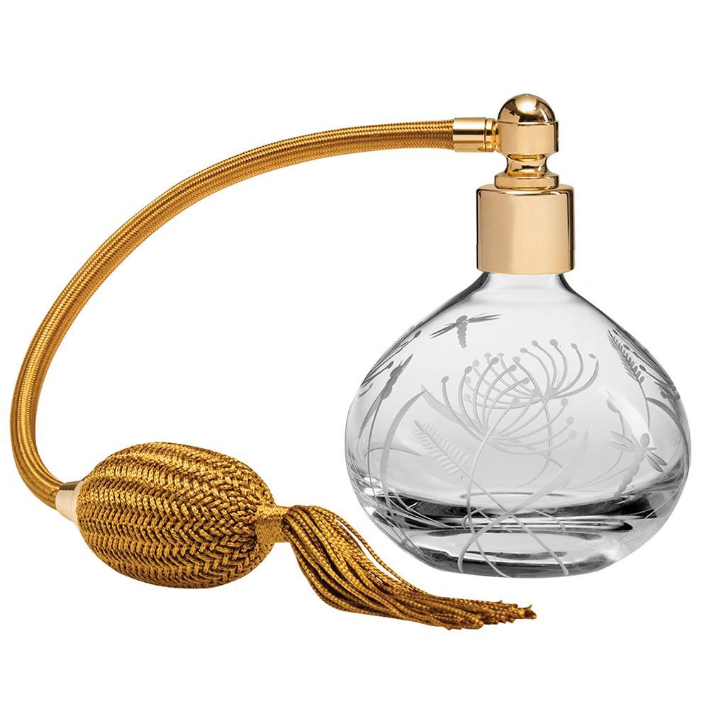 Royal Scot Crystal Round Perfume Atomiser With Gold Puffer-Goviers
