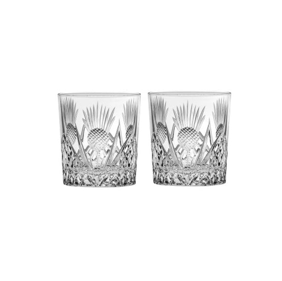 Royal Scot Crystal Scottish Thistle Pair of Large Tumblers-Goviers