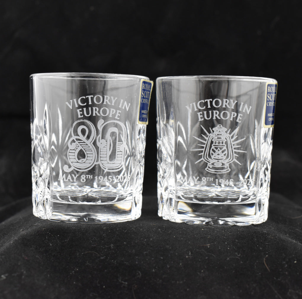 Royal Scot Crystal VE Day 80 Tot Glass Pair, Goviers Exclusive-Goviers