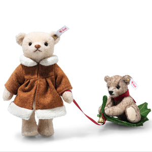 Steiff Mama Teddy Bear With Child On Holly Express-Goviers